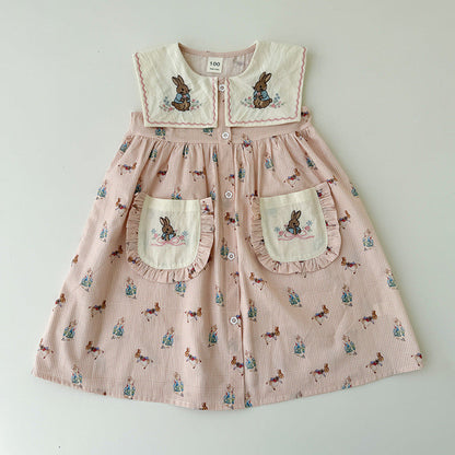 MyKids-USA® Baby Girls Sleeveless Vintage Animals Cartoon Pattern Dress