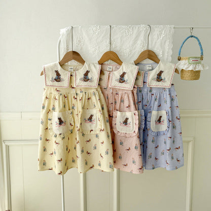 MyKids-USA® Baby Girls Sleeveless Vintage Animals Cartoon Pattern Dress