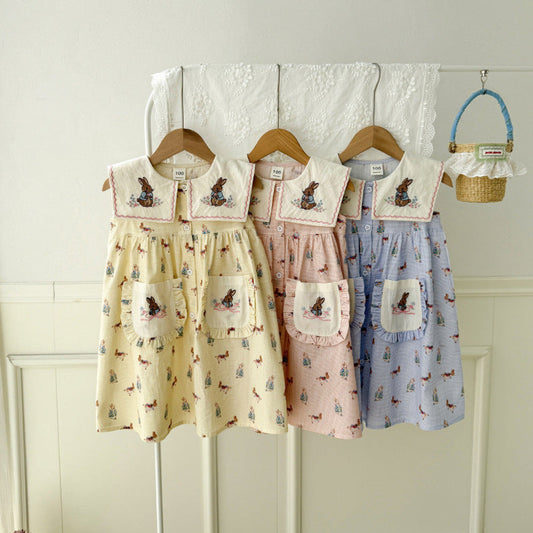 MyKids-USA® Baby Girls Sleeveless Vintage Animals Cartoon Pattern Dress