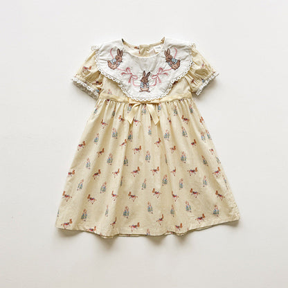 MyKids-USA® Baby Girls Short Sleeves Animals Cartoon Pattern Dress