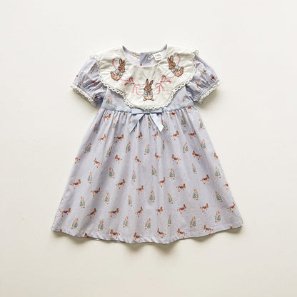 MyKids-USA® Baby Girls Short Sleeves Animals Cartoon Pattern Dress