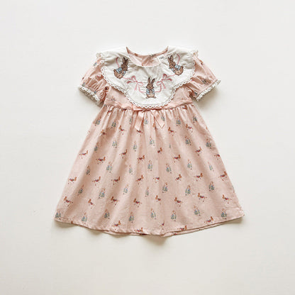 MyKids-USA® Baby Girls Short Sleeves Animals Cartoon Pattern Dress
