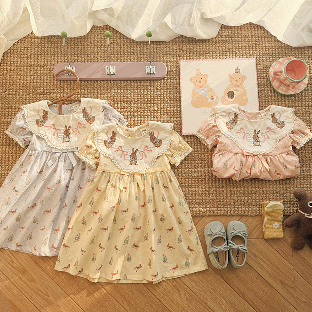MyKids-USA® Baby Girls Short Sleeves Animals Cartoon Pattern Dress
