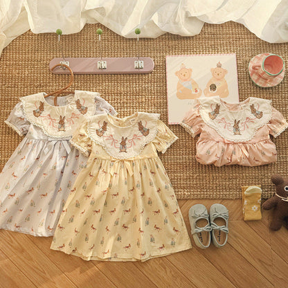 MyKids-USA® Baby Girls Short Sleeves Animals Cartoon Pattern Dress