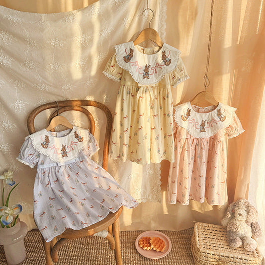 MyKids-USA® Baby Girls Short Sleeves Animals Cartoon Pattern Dress