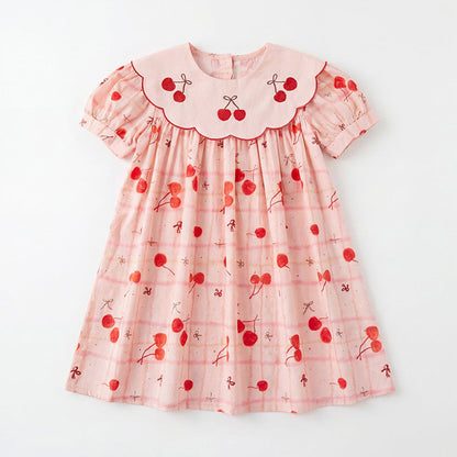 MyKids-USA® Baby Girls Short Sleeves Cherry Pattern Dress