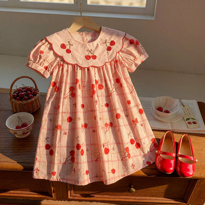 MyKids-USA® Baby Girls Short Sleeves Cherry Pattern Dress