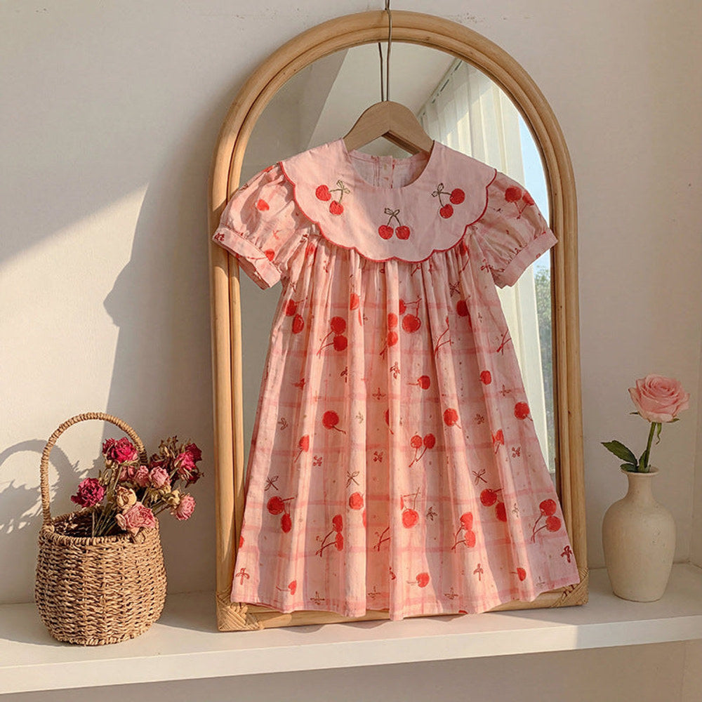 MyKids-USA® Baby Girls Short Sleeves Cherry Pattern Dress