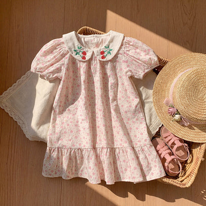 MyKids-USA® Baby Girls Short Sleeves Flowers and Strawberry Pattern Dress