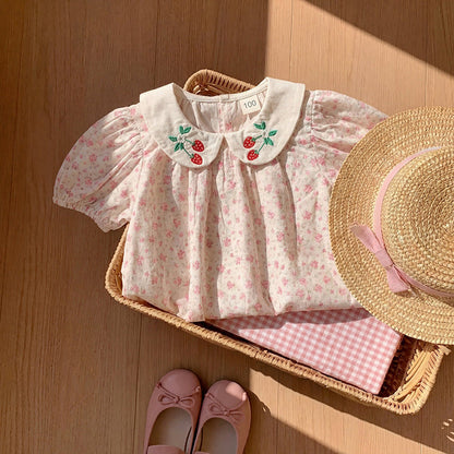 MyKids-USA® Baby Girls Short Sleeves Flowers and Strawberry Pattern Dress