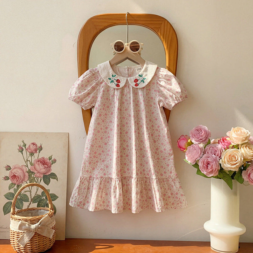 MyKids-USA® Baby Girls Short Sleeves Flowers and Strawberry Pattern Dress