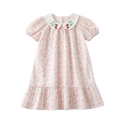 MyKids-USA® Baby Girls Short Sleeves Flowers and Strawberry Pattern Dress
