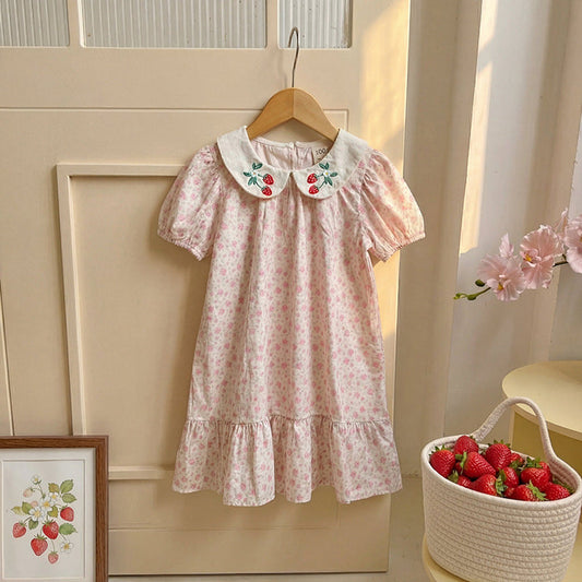 MyKids-USA® Baby Girls Short Sleeves Flowers and Strawberry Pattern Dress