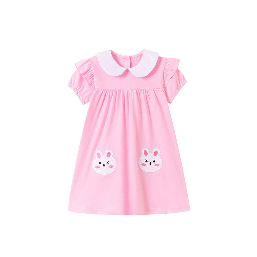 MyKids-USA® Rabbit Pattern Peter Pan Collar Short Sleeves Dress for Stylish Girls
