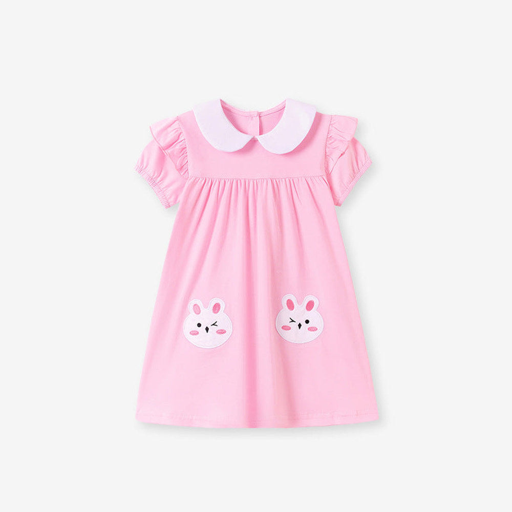 MyKids-USA® Rabbit Pattern Peter Pan Collar Short Sleeves Dress for Stylish Girls