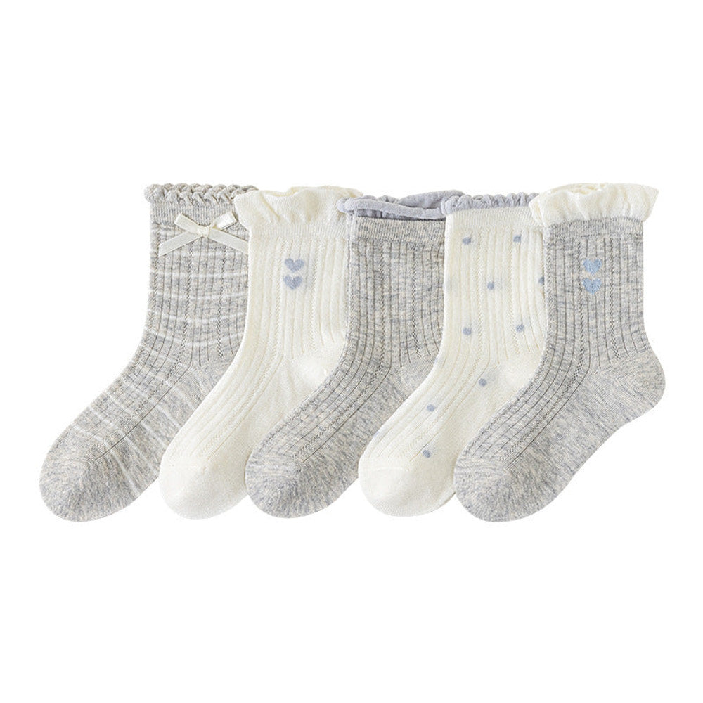 MyKids-USA® Baby Kids Girls Cute Grey and Beige Socks 1 Lot=5-Pair Set