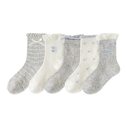 MyKids-USA® Baby Kids Girls Cute Grey and Beige Socks 1 Lot=5-Pair Set