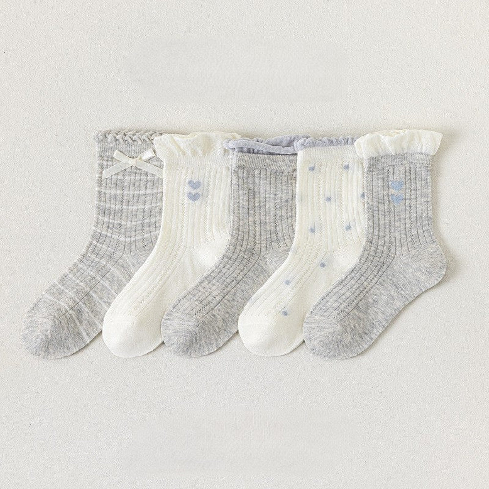 MyKids-USA® Baby Kids Girls Cute Grey and Beige Socks 1 Lot=5-Pair Set
