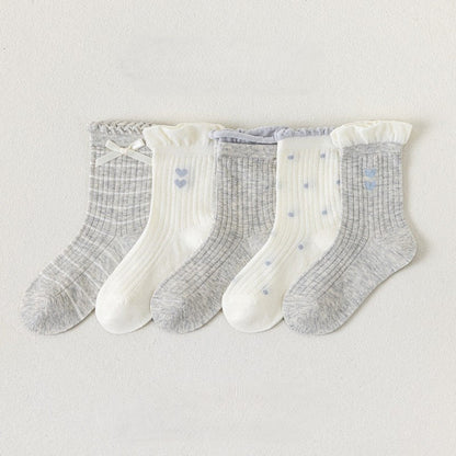 MyKids-USA® Baby Kids Girls Cute Grey and Beige Socks 1 Lot=5-Pair Set