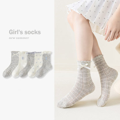 MyKids-USA® Baby Kids Girls Cute Grey and Beige Socks 1 Lot=5-Pair Set