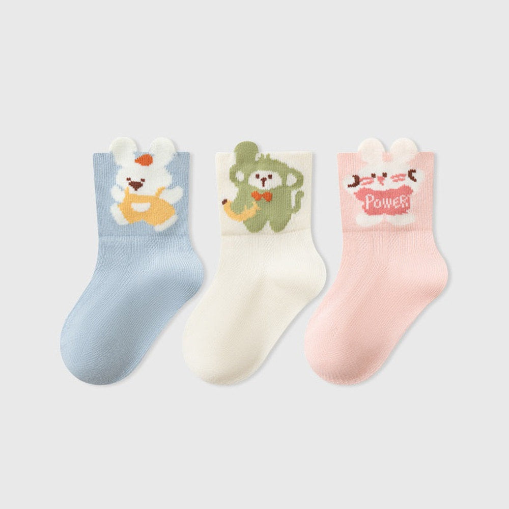 MyKids-USA® Baby Unisex Breathable Cute Cartoon Pattern Socks 3-Pair Set