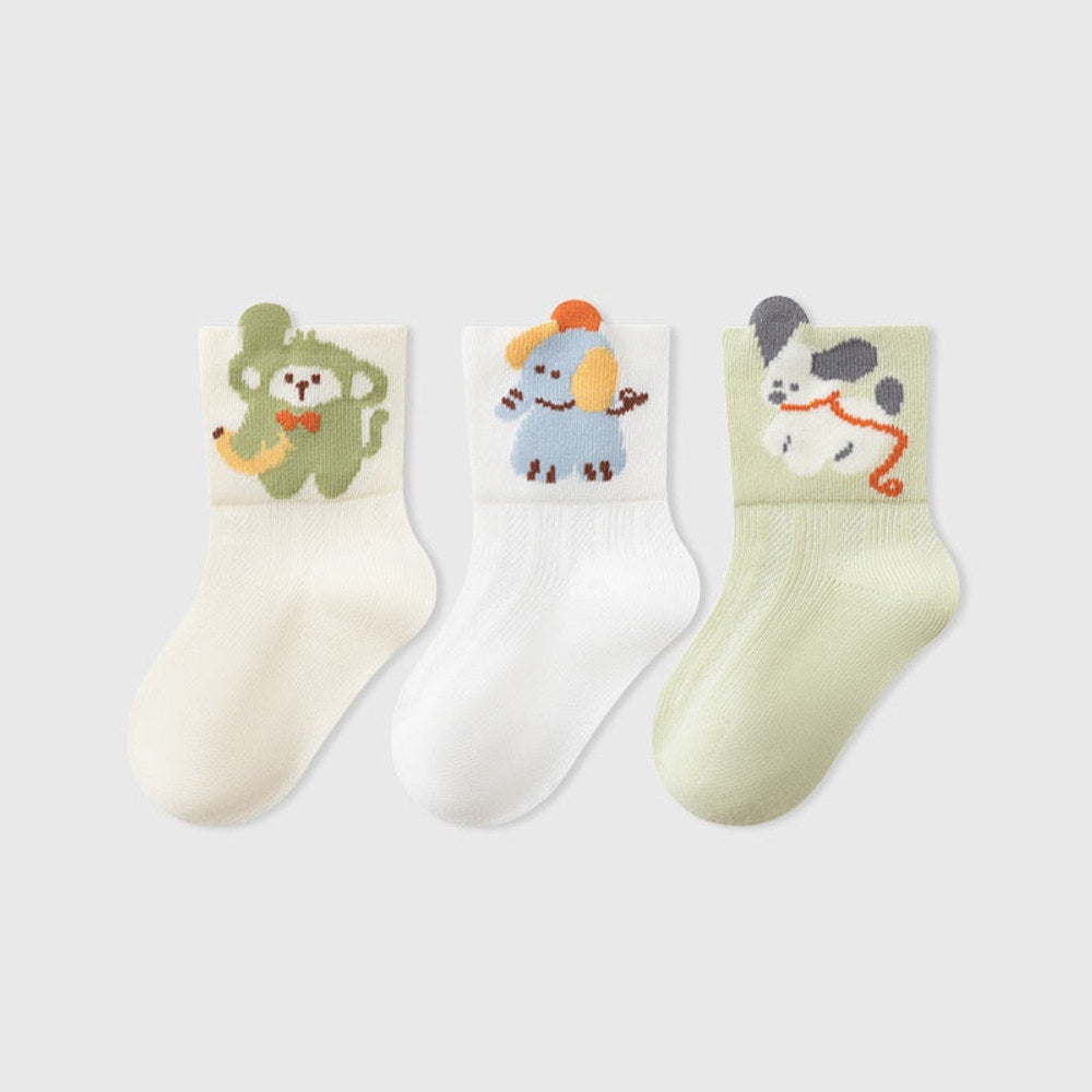 MyKids-USA® Baby Unisex Breathable Cute Cartoon Pattern Socks 3-Pair Set