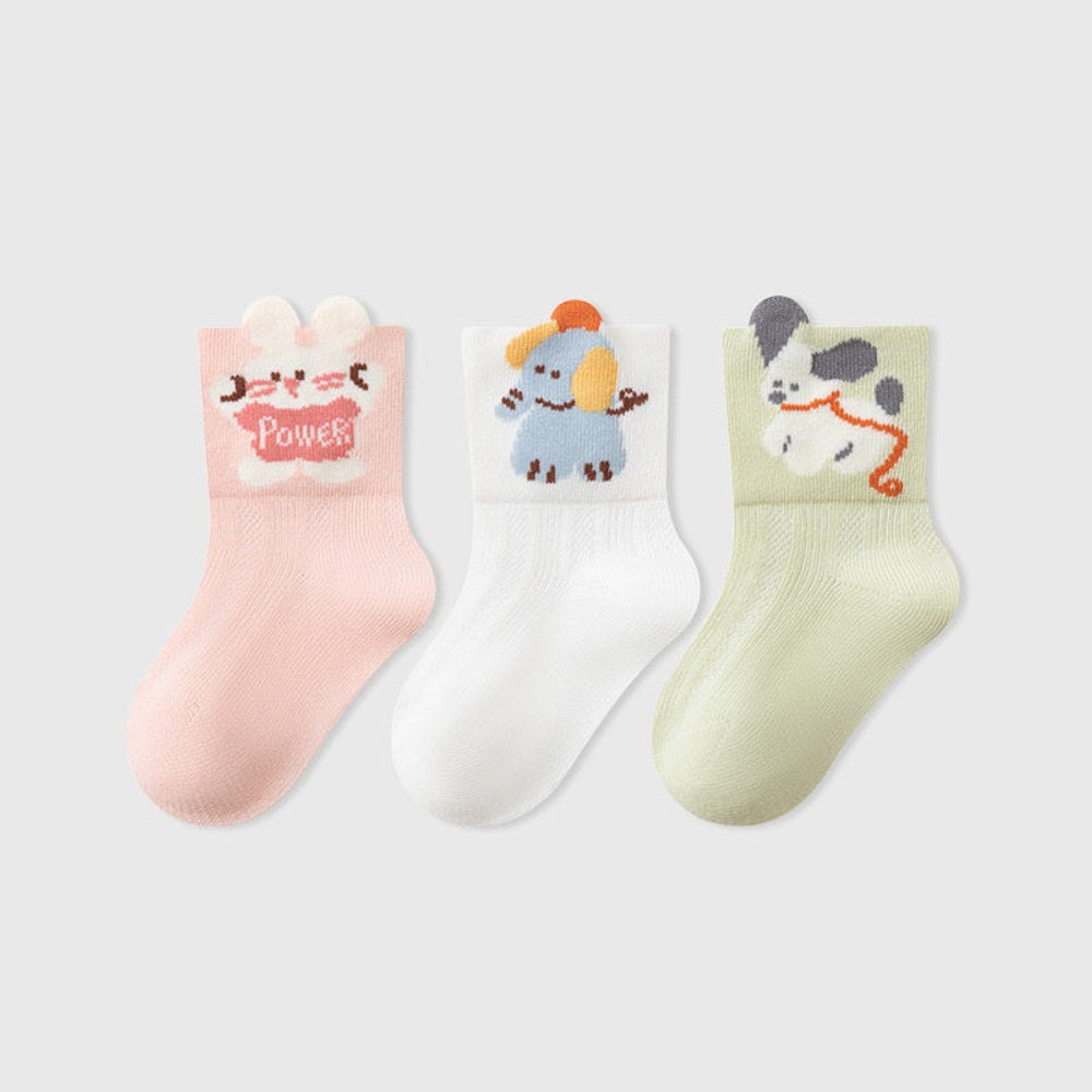 MyKids-USA® Baby Unisex Breathable Cute Cartoon Pattern Socks 3-Pair Set