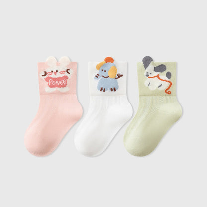 MyKids-USA® Baby Unisex Breathable Cute Cartoon Pattern Socks 3-Pair Set