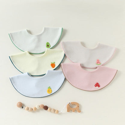 MyKids-USA® Adorable Cartoon and Fruits Pattern Cotton Snap-on Round Shaped Bib