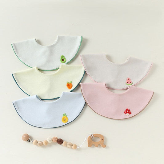 MyKids-USA® Adorable Cartoon and Fruits Pattern Cotton Snap-on Round Shaped Bib
