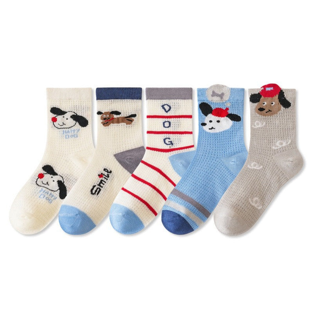 MyKids-USA® Kids Breathable Cute Cartoon and Geometric Pattern Socks 5-Pair Set