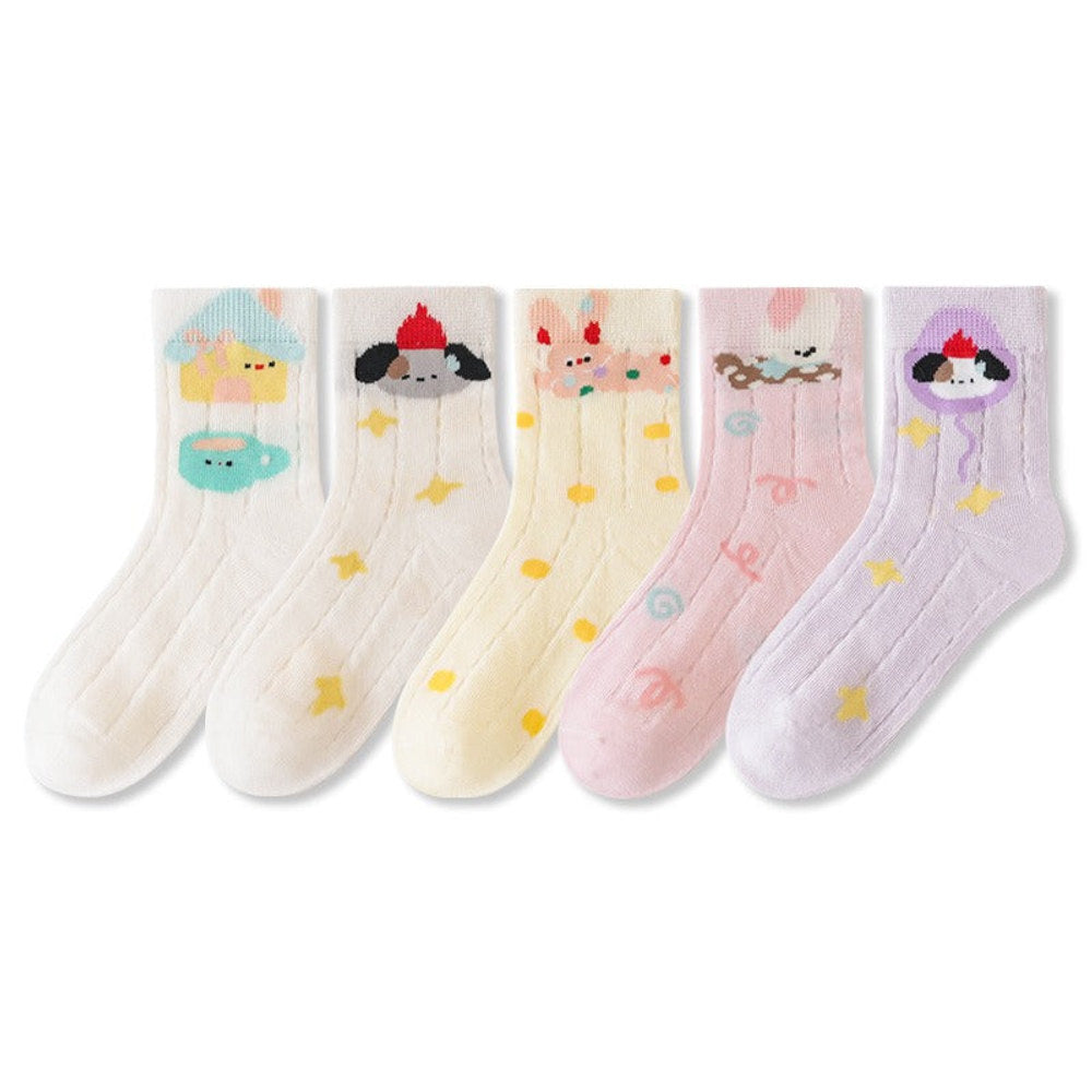 MyKids-USA® Kids Breathable Cute Cartoon and Geometric Pattern Socks 5-Pair Set