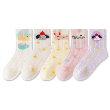 MyKids-USA® Kids Breathable Cute Cartoon and Geometric Pattern Socks 5-Pair Set