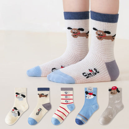 MyKids-USA® Kids Breathable Cute Cartoon and Geometric Pattern Socks 5-Pair Set