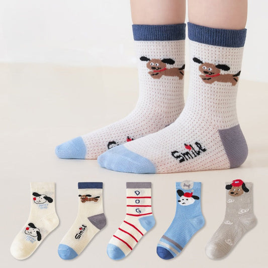 MyKids-USA® Kids Breathable Cute Cartoon and Geometric Pattern Socks 5-Pair Set