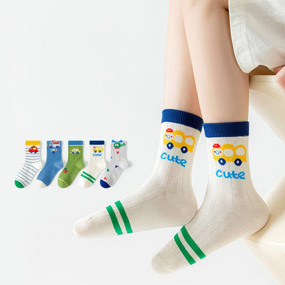 MyKids-USA® Kids Boys Breathable Cute Cartoon and Striped Pattern Socks 5-Pair Set