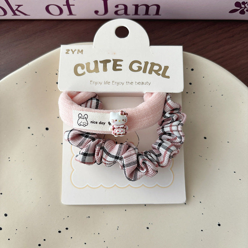 MyKids-USA® Collection of 2 Cute Plaid and Plain Hair Ties