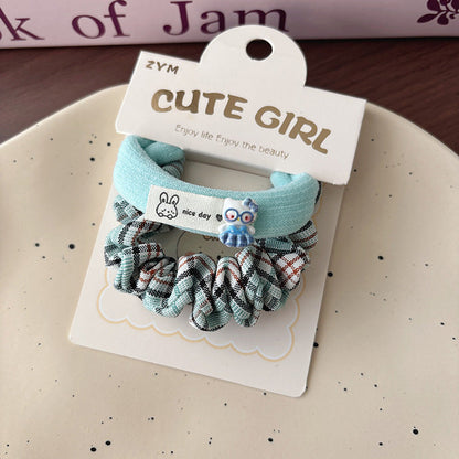 MyKids-USA® Collection of 2 Cute Plaid and Plain Hair Ties