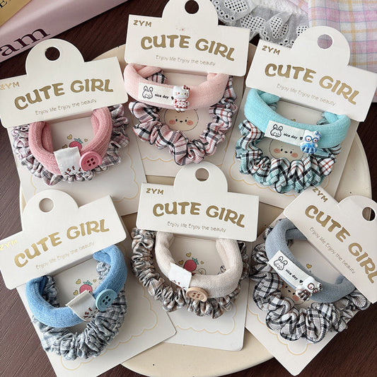 MyKids-USA® Collection of 2 Cute Plaid and Plain Hair Ties