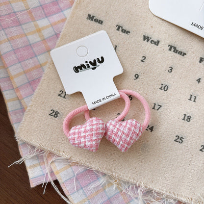 MyKids-USA® Collection of 2 Cute Plaid Heart Pattern Hair Ties and Hair Clips