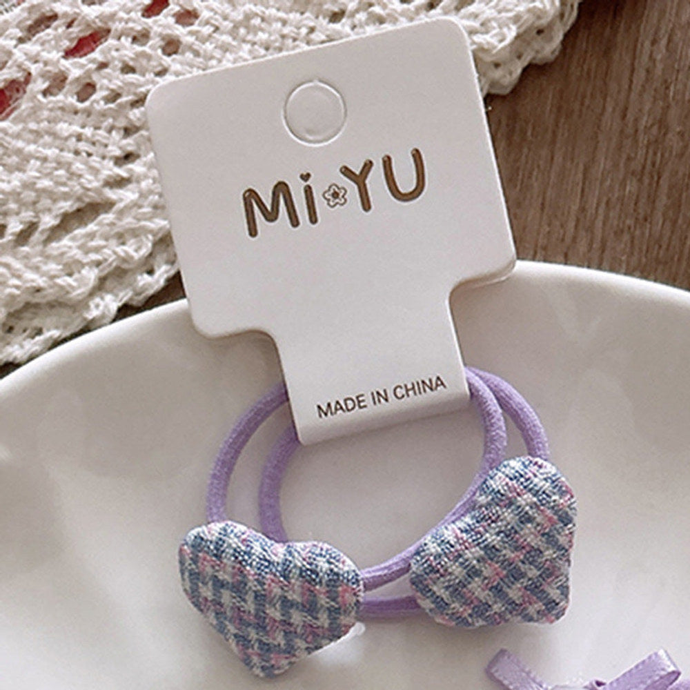 MyKids-USA® Collection of 2 Cute Plaid Heart Pattern Hair Ties and Hair Clips