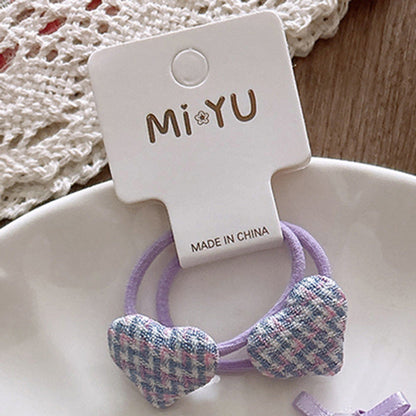 MyKids-USA® Collection of 2 Cute Plaid Heart Pattern Hair Ties and Hair Clips