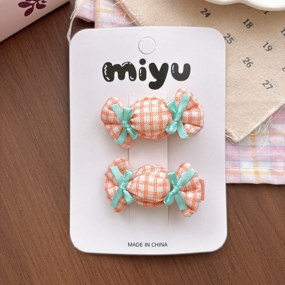 MyKids-USA® Collection of 2 Cute Plaid and Dots Pattern Hair Ties and Hair Clips