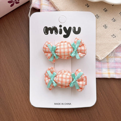 MyKids-USA® Collection of 2 Cute Plaid and Dots Pattern Hair Ties and Hair Clips