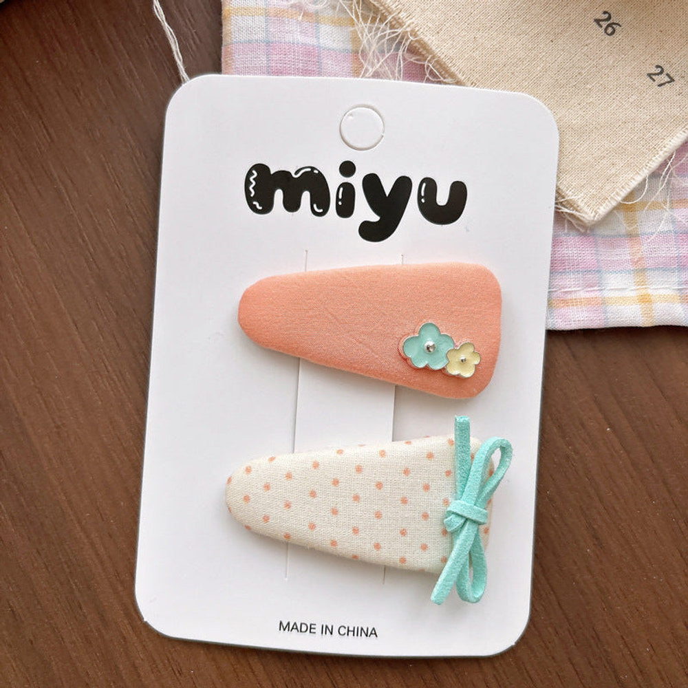 MyKids-USA® Collection of 2 Cute Plaid and Dots Pattern Hair Ties and Hair Clips