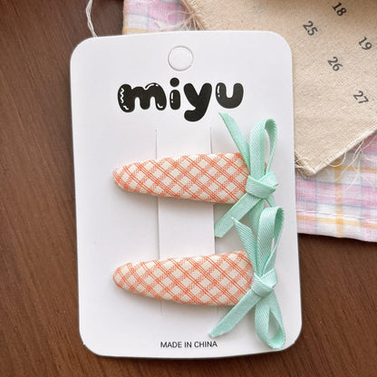 MyKids-USA® Collection of 2 Cute Plaid and Dots Pattern Hair Ties and Hair Clips
