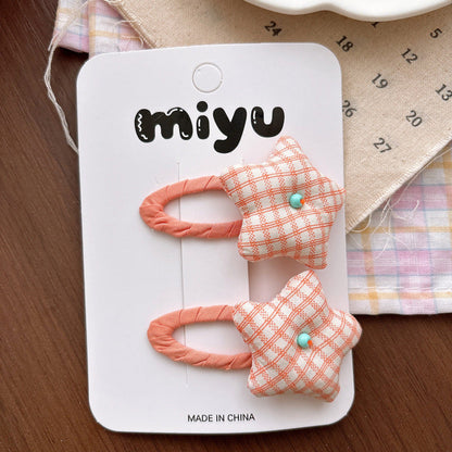 MyKids-USA® Collection of 2 Cute Plaid and Dots Pattern Hair Ties and Hair Clips