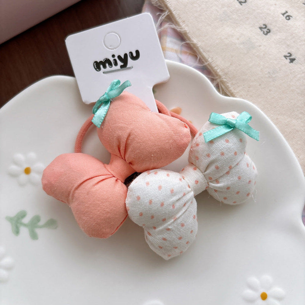 MyKids-USA® Collection of 2 Cute Plaid and Dots Pattern Hair Ties and Hair Clips