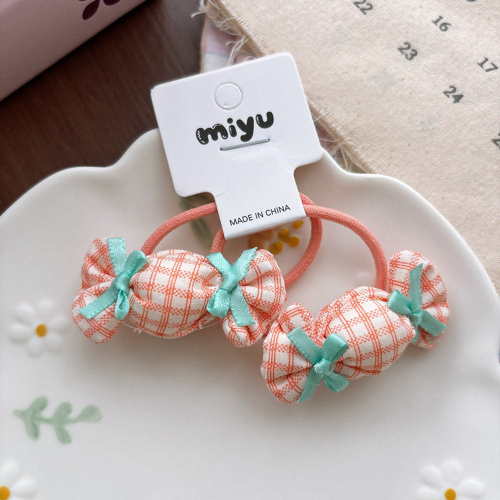 MyKids-USA® Collection of 2 Cute Plaid and Dots Pattern Hair Ties and Hair Clips