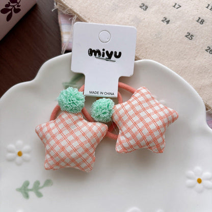 MyKids-USA® Collection of 2 Cute Plaid and Dots Pattern Hair Ties and Hair Clips
